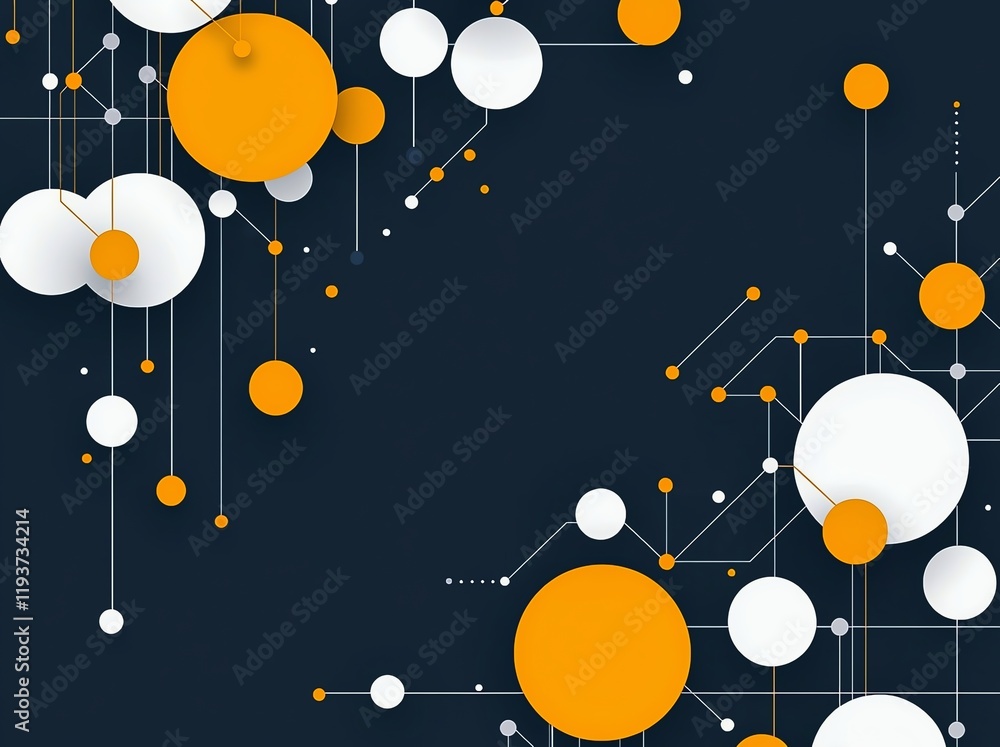 Poster a modern abstract composition featuring overlapping circles and connected lines in contrasting color