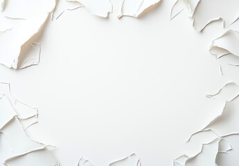 Fototapeta premium A creative white background with torn paper edges forming a heart shape, perfect for showcasing messages, art, or special events in a minimalistic style.
