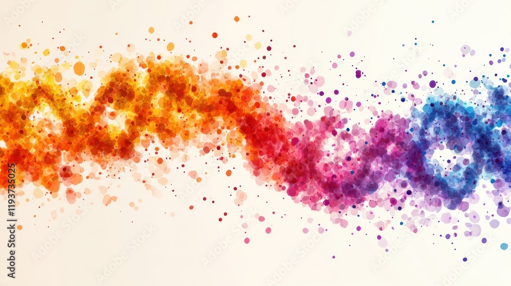 Poster vibrant color splash abstract artwork featuring bright dots in a flowing wave pattern representing e