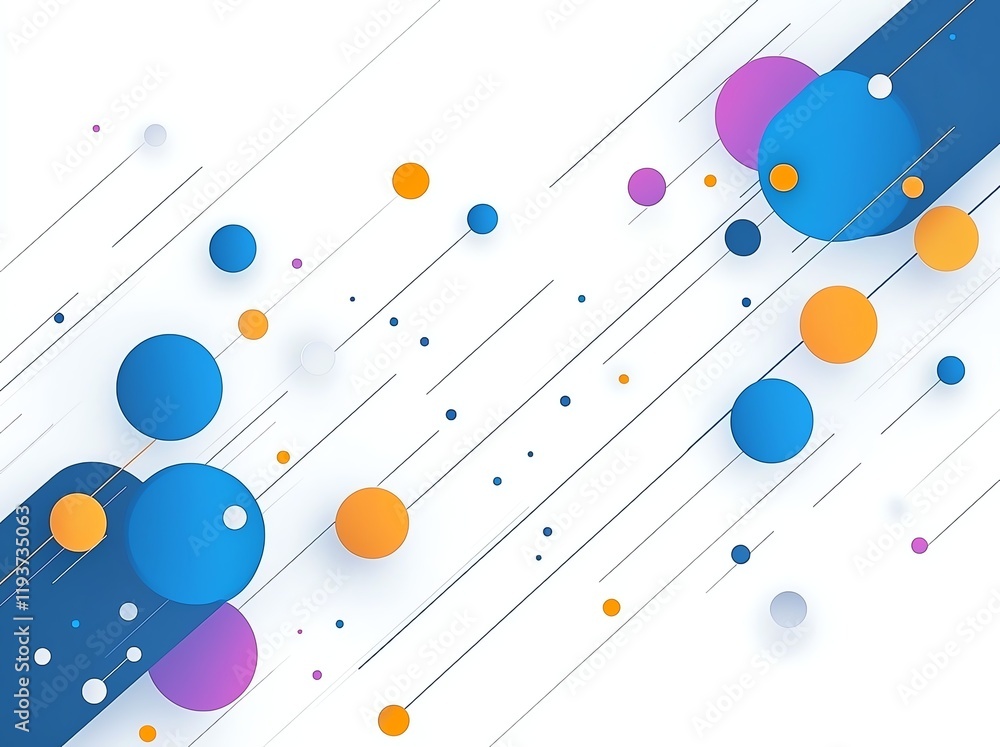Poster an abstract composition featuring dynamic lines and colorful circles. perfect for modern design proj