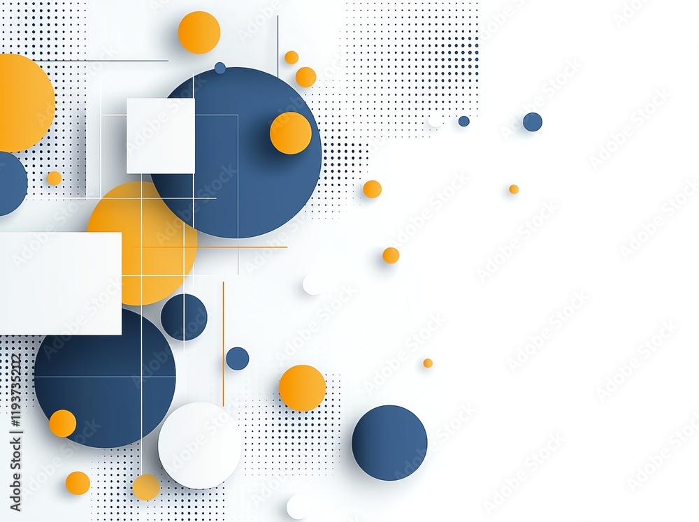 Poster an abstract composition featuring geometric shapes in vibrant colors. the design includes circles an