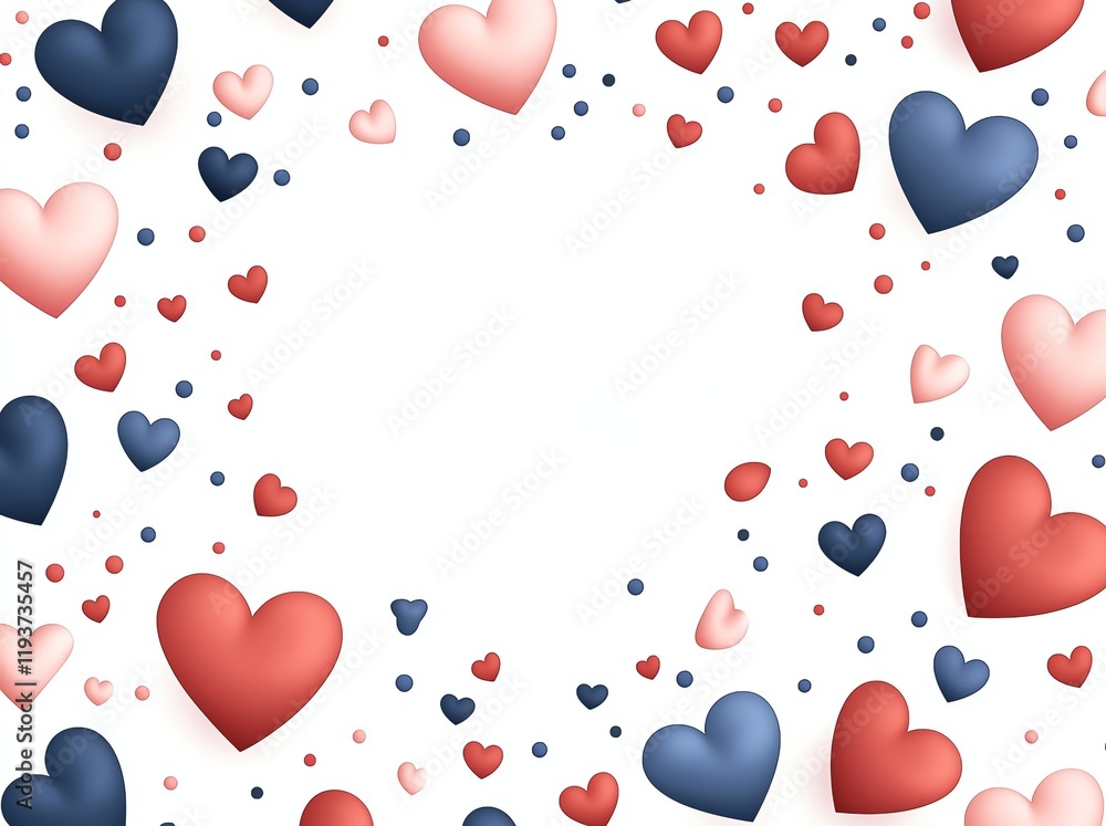 Poster a vibrant and playful pattern featuring colorful hearts in various sizes, creating a cheerful and lo