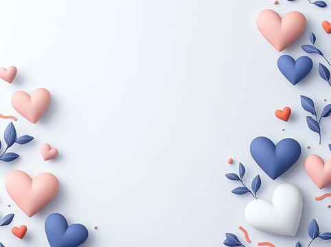 A beautiful arrangement of colorful hearts and leaves creates a romantic and cheerful atmosphere. Perfect for themes related to love, friendship, and celebration.