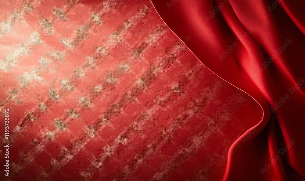Poster a vibrant red silk textile with a smooth surface, showcasing intricate patterns. perfect for backgro