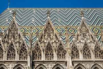 Vienna, Austria. Tiles on the roof of the Romanesque/Gothic St. Stephens Cathedral.