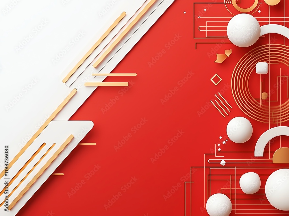 Poster a vibrant abstract composition with geometric shapes and patterns, featuring a bold red backdrop. th