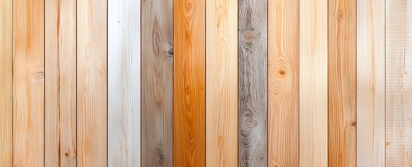 Fototapeta premium A collection of vertical wooden panels showcasing a variety of textures and colors, perfect for backgrounds, interior design, or architectural themes.