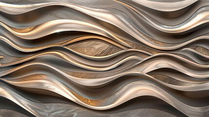 A sleek metallic wave pattern in Mocha Mousse with Champagne beige highlights, flowing seamlessly for a futuristic and professional design
