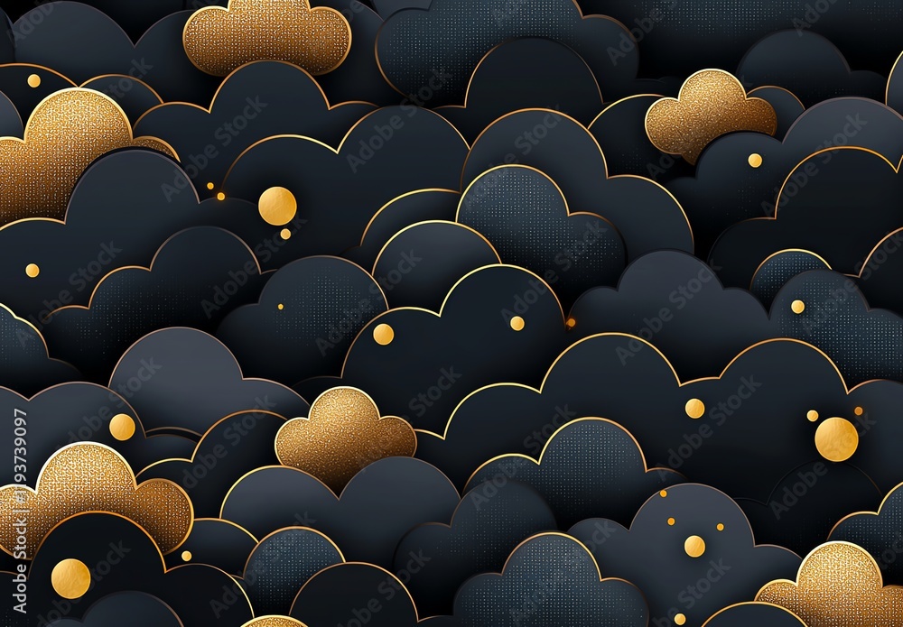 Aufkleber a mesmerizing abstract pattern featuring a blend of dark clouds adorned with golden accents