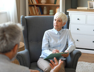 psychotherapy advice support therapy help psychiatrist session woman doctor discussion patient female senior psychologist health psychology mental depression
