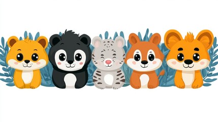 Obraz premium Cute cartoon animals in the form of a group. illustration