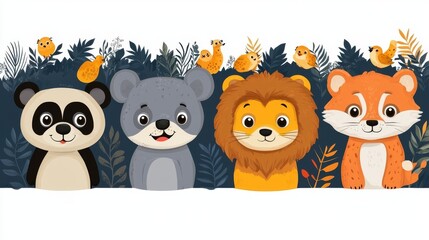 Obraz premium Cute cartoon animals in the form of a group. illustration