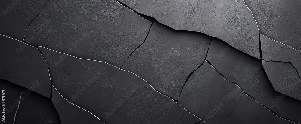 Poster a close-up view of a dark textured surface featuring cracked patterns, perfect for backgrounds or de