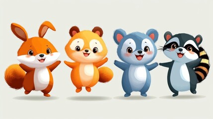 Fototapeta premium Cute cartoon animals in the form of a group. illustration