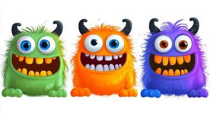 Funny cartoon monsters with horns and horns. Halloween background
