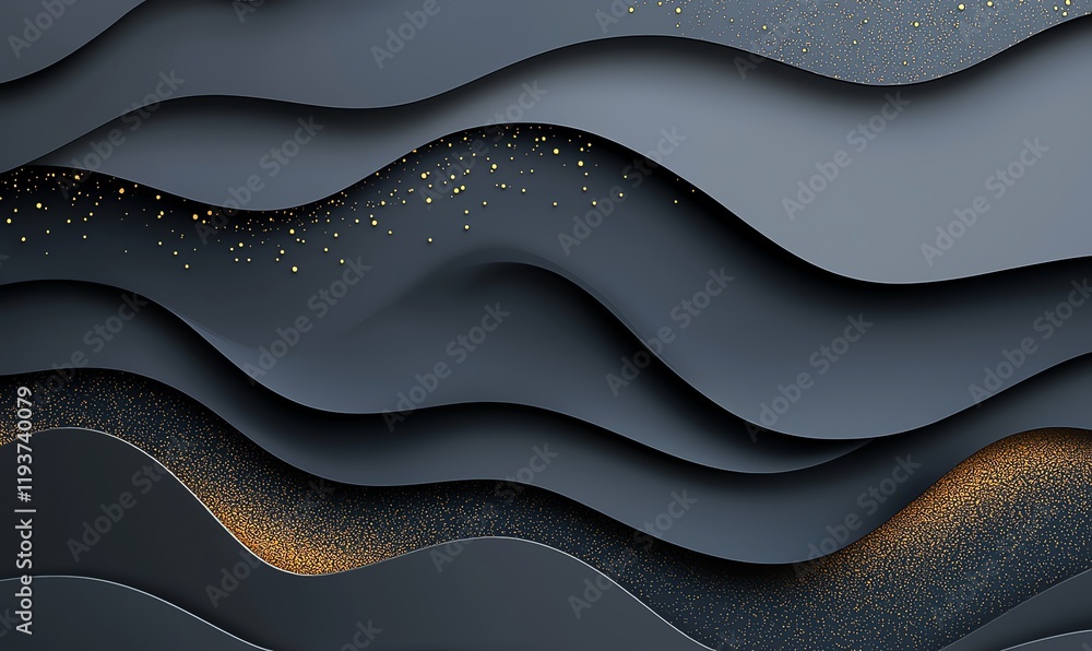 Poster an abstract wave pattern in dark tones with hints of shimmer, creating a dynamic and modern texture.