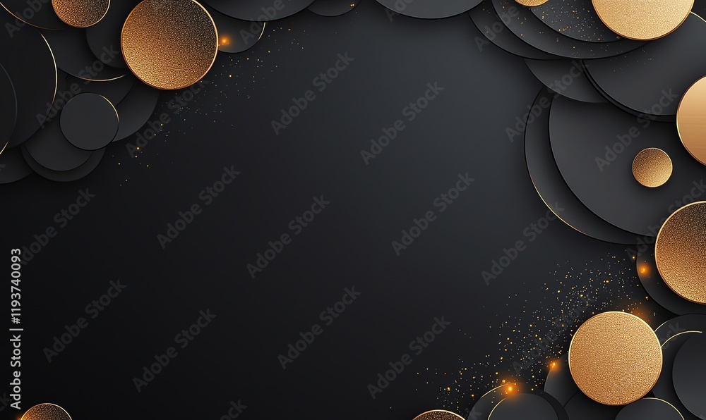 Poster a captivating abstract background featuring layers of circular shapes in gold and black. perfect for