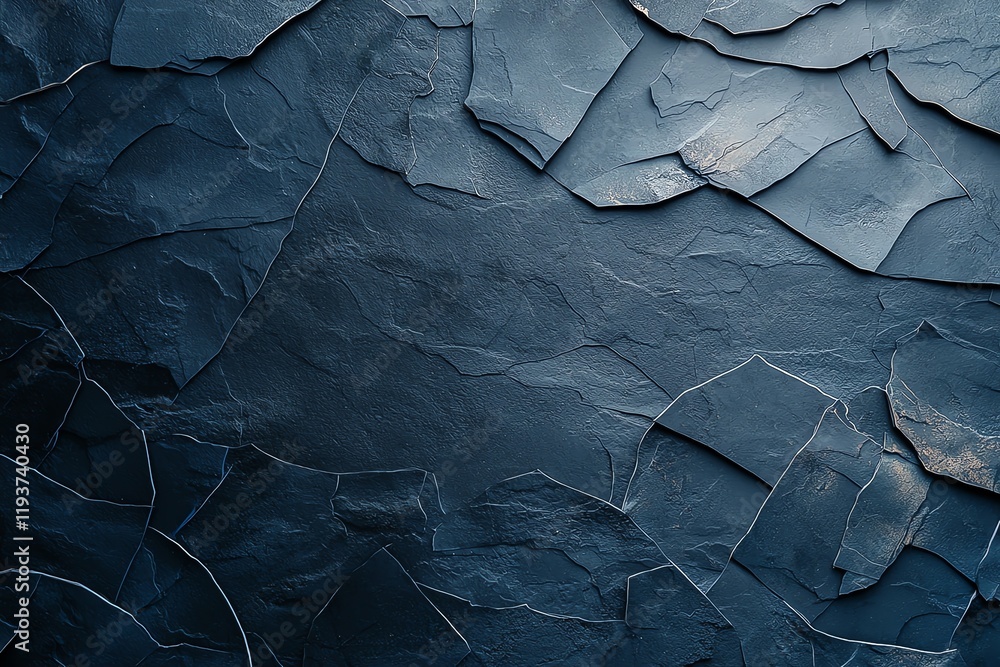 Poster this image features a textured background of jagged slate stones in varying shades of dark blue. ide