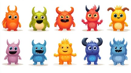 Obraz premium Set of cute cartoon monsters. illustration isolated on white background