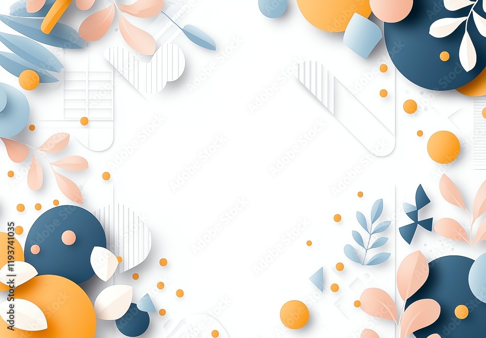 Poster a vibrant and modern digital frame filled with colorful abstract shapes and botanical elements. perf