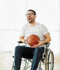 disability wheelchair disabled man handicap sitting handicapped health young wheel care invalid...