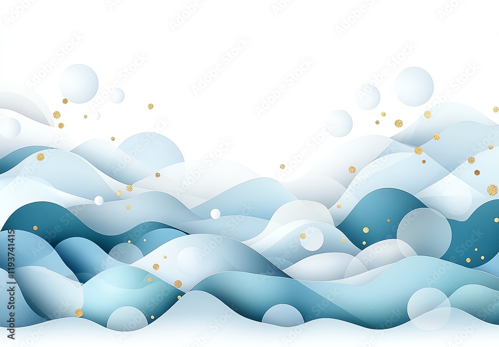 Poster a serene abstract wave design featuring soft blue and white tones, creating a calming and modern vis