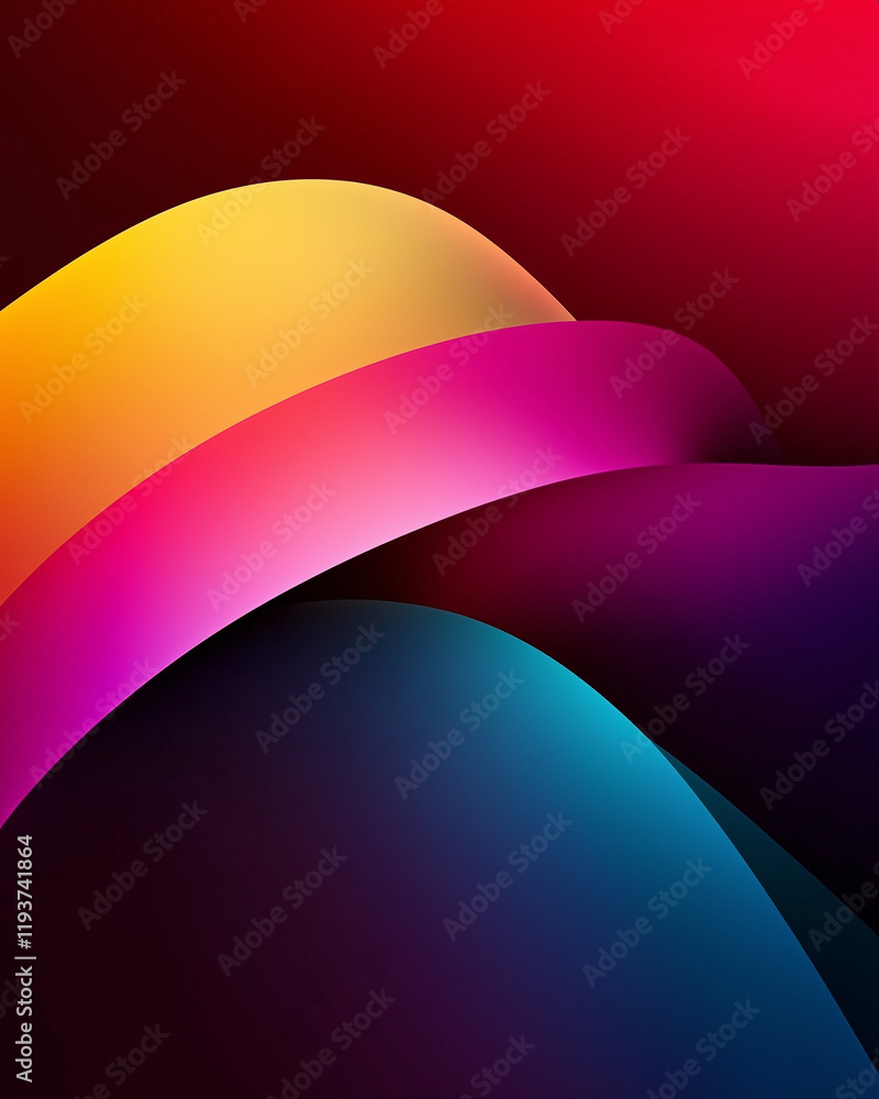 Poster abstract shapes and colorful waves design in vibrant gradient