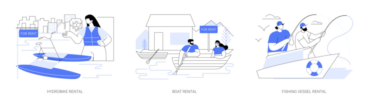 Boat rental isolated cartoon vector illustrations se