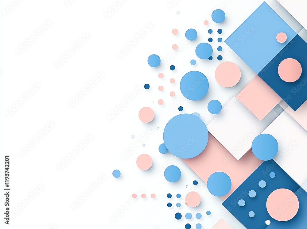Poster this vibrant composition features geometric shapes in blue and pink hues, ideal for modern design pr