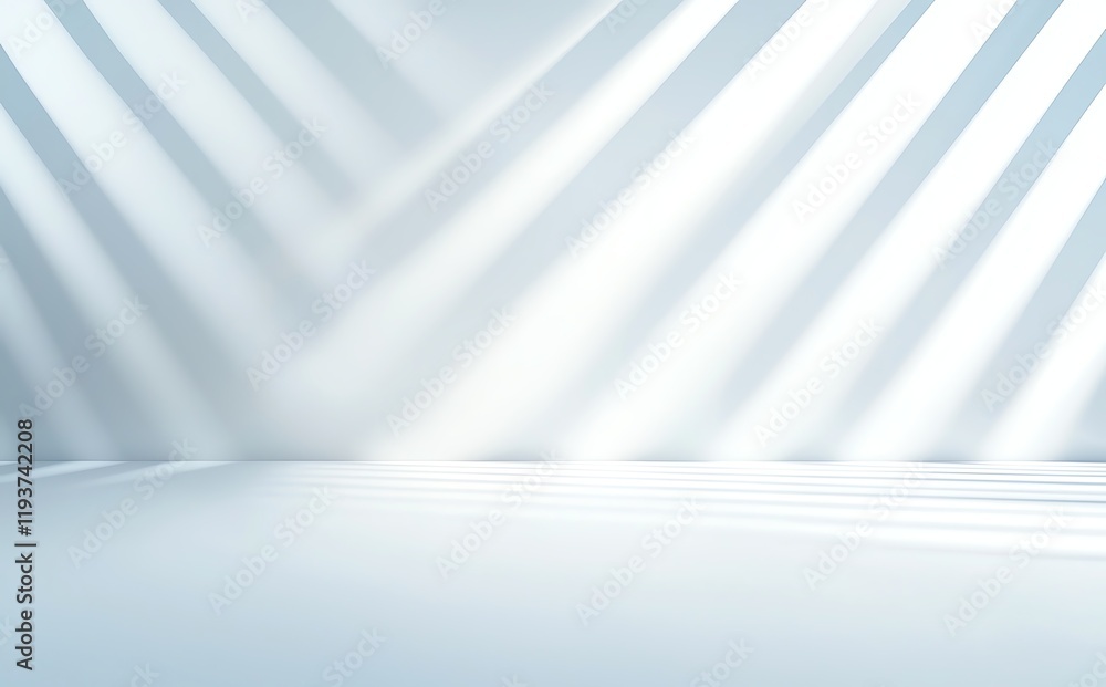 Poster an abstract image showcasing a minimalist space with soft lighting and diagonal shadows, ideal for b