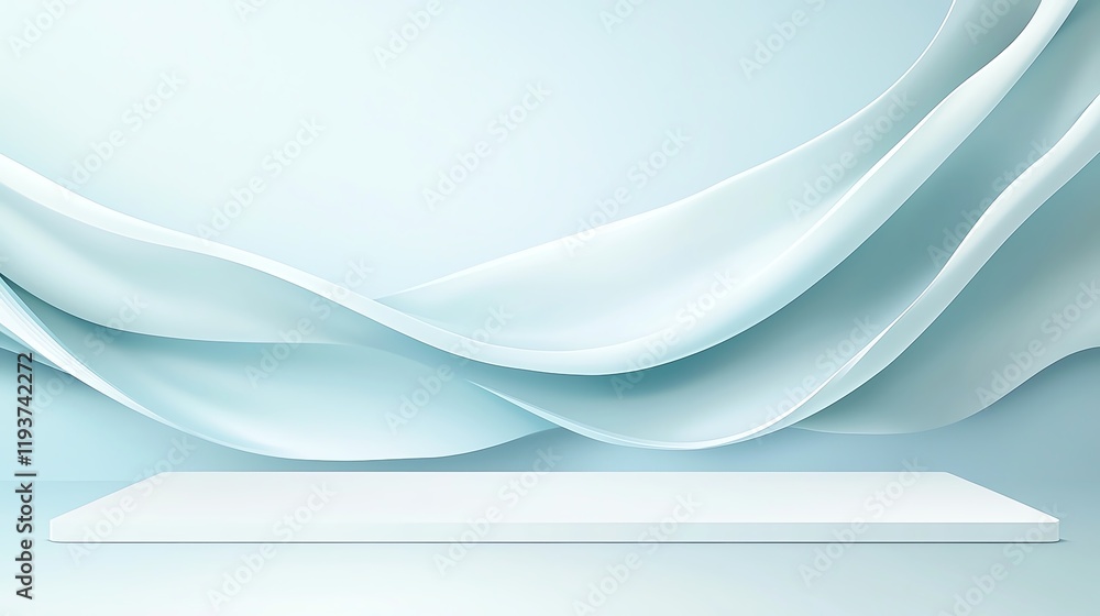 Poster a serene and minimalist backdrop featuring soft flowing waves in shades of blue. perfect for product