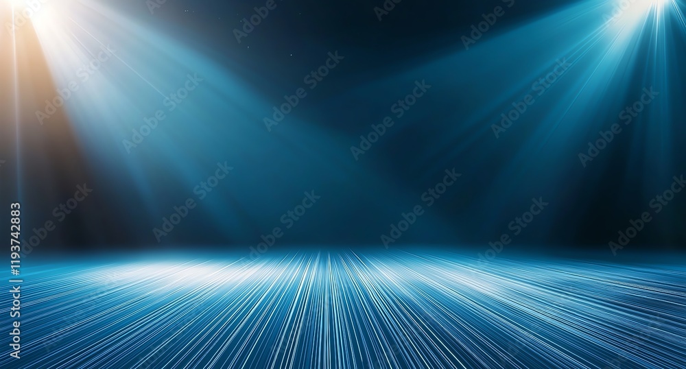 Poster a stunning abstract background featuring dynamic blue lighting with rays emanating from above, perfe