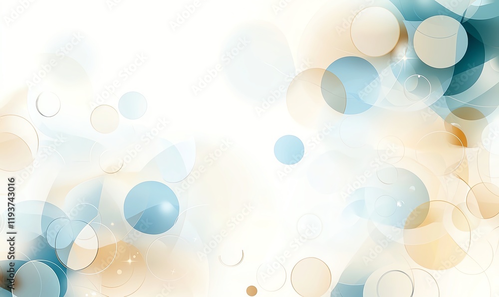 Poster a stunning abstract background featuring soft bokeh circles in blue and beige tones, creating a calm