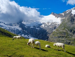 Tiroler Bergschaf (also called Pecora Alina Tirolese) on its mountain pasture (Shieling) in the...