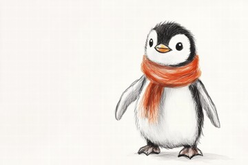 Obraz premium Charming penguin wearing an orange scarf in a playful illustration during winter months. Generative AI