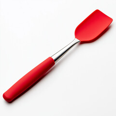 A vibrant red silicone kitchen spatula with a durable stainless steel handle, designed for mixing, scraping, and spreading in cooking and baking