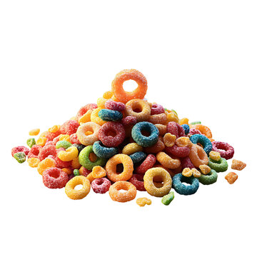 A Colorful Pile of Sweet Cereal Rings and Other Shapes