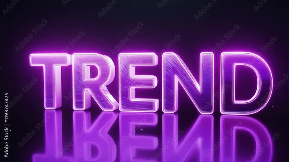 Poster neon light creates a vibrant trend word, reflecting on a dark surface, showcasing different light va
