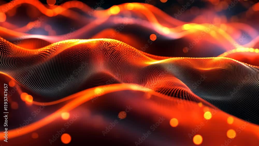 Poster flowing waves of vibrant orange patterns create a stunning visual effect in a digital landscape