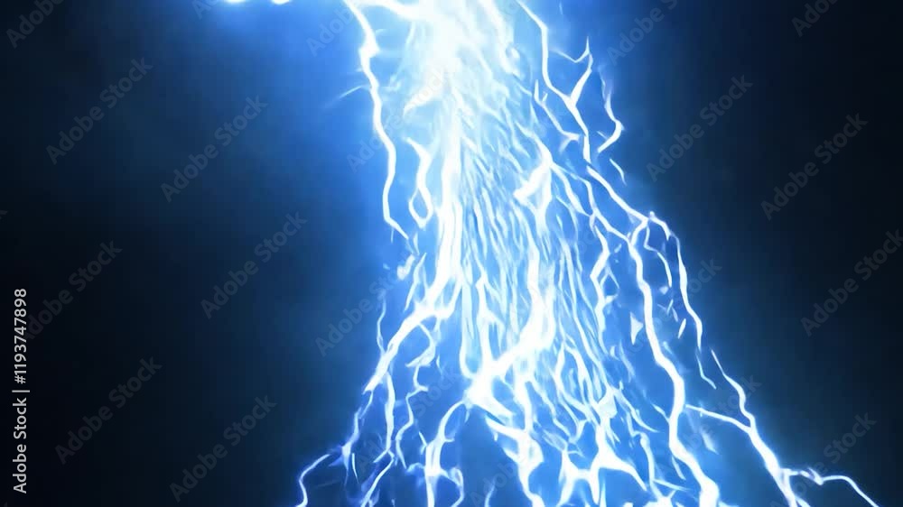 Poster powerful electrical current branching into dramatic lightning, creating intense flashing against dar