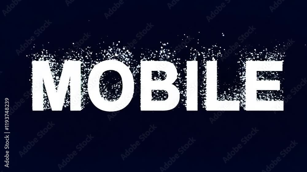 Poster white word mobile is appearing with particles effect animation on a black background, useful for any