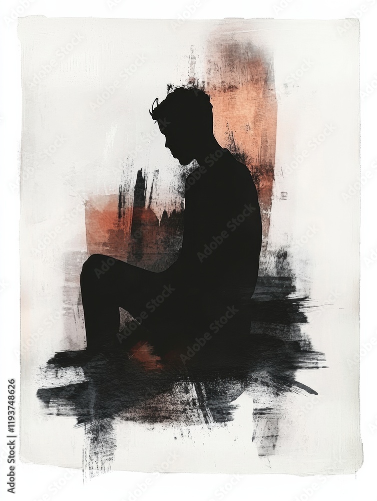 Aufkleber person sitting in shadow with abstract elements symbolizing mental turmoil and emotional struggle. g