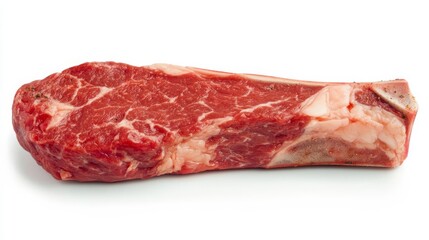 A raw ribeye steak, butcher s cut, ultra-realistic texture, marbled fat details with seasoning, isolated on white background