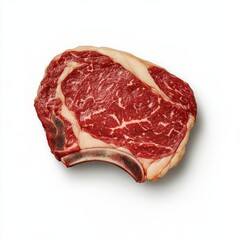 Fototapeta premium A ribeye steak cross-section, science-focused food detail, showing marbled fat and juicy texture, isolated on white background