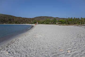 The beautiful white beach of Cala Pira in Castadias with its transparent and turquoise water