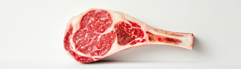 Obraz premium A ribeye steak cross-section, science-focused food detail, showing marbled fat and juicy texture, isolated on white background