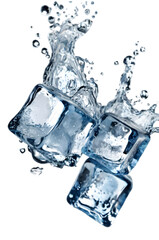 Ice cubes on a transparent PNG background, featuring crystal-clear ice blocks arranged as a frame. A border of blue, translucent frozen water cubes, icy cut-out square-shaped solid pieces.