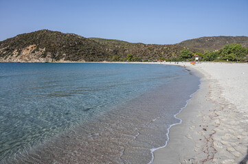 The beautiful white beach of Cala Pira in Castadias with its transparent and turquoise water