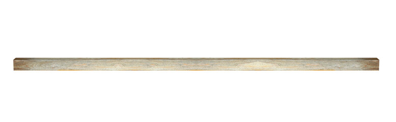 A horizontal old long plank beam weathered. On isolated transparent background.