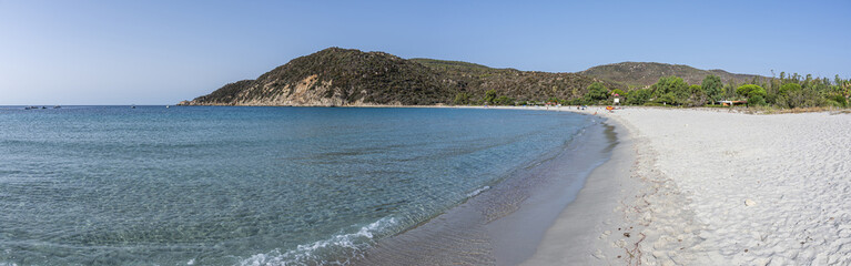 The beautiful white beach of Cala Pira in Castadias with its transparent and turquoise water